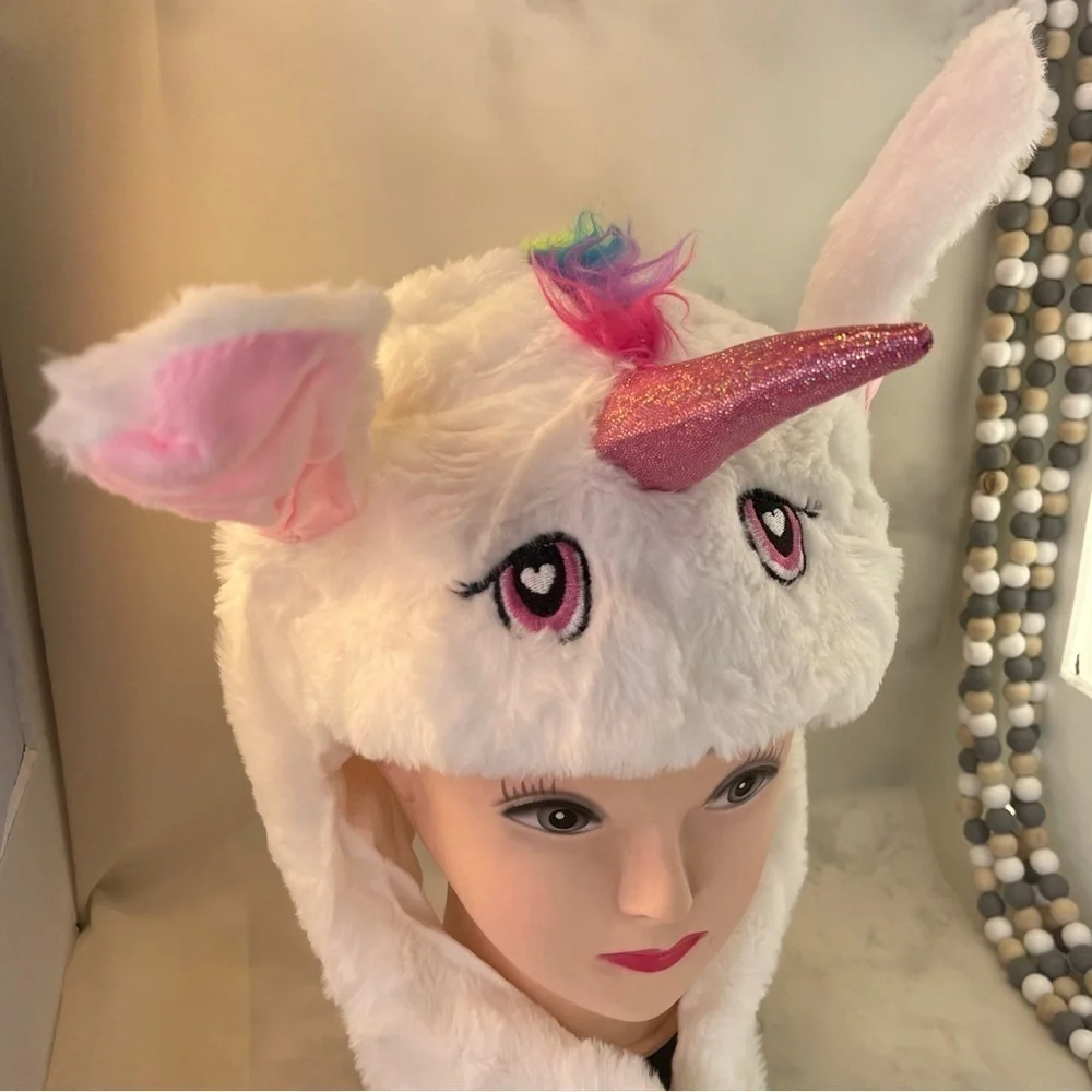 Moving Unicorn Hats Animal Head Hat Cartoon Ears Headwear white color one size